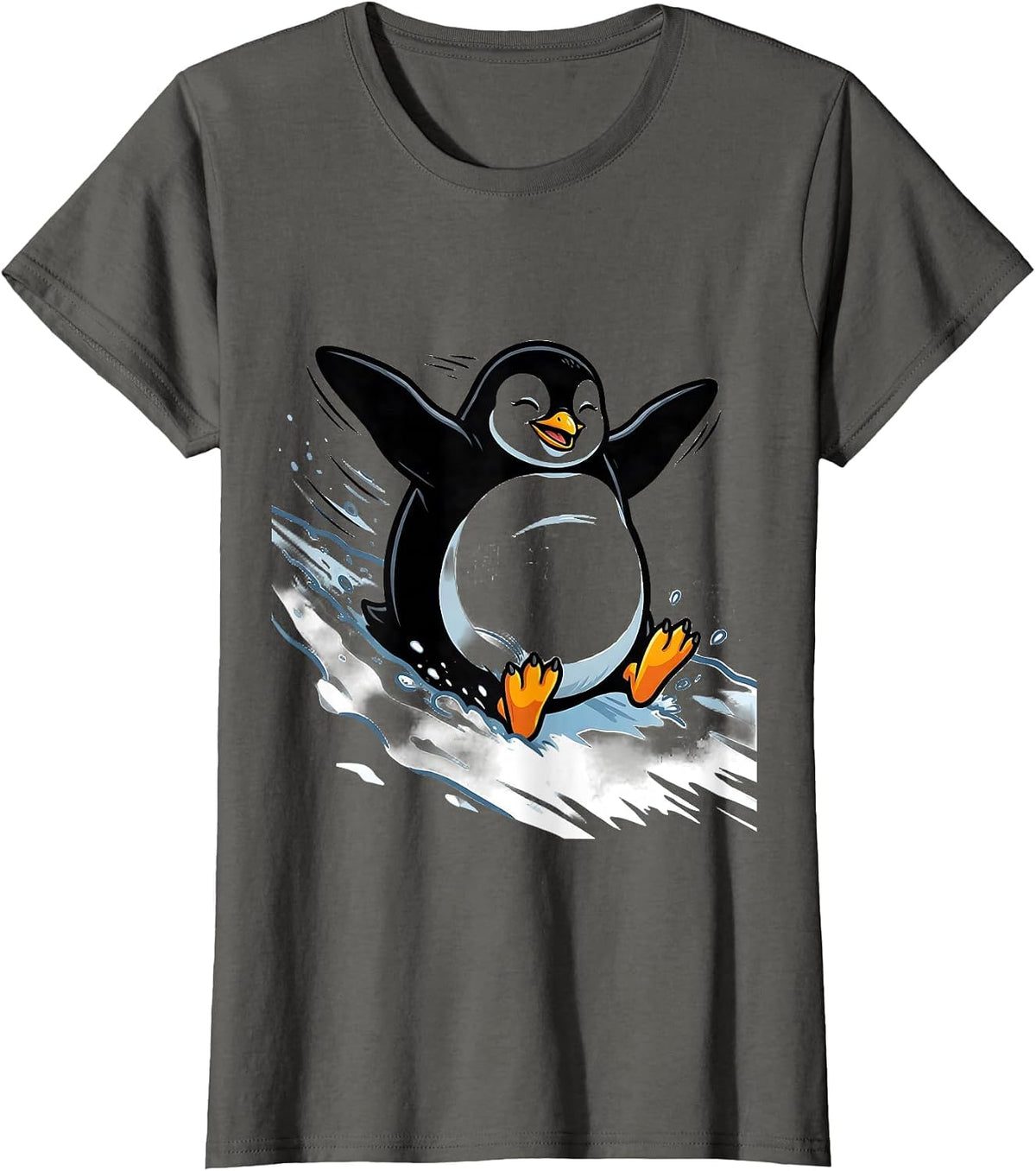 Women's Penguin Belly Cartoon Animal Lover Halloween Costume T-Shirt - Asphalt Grey