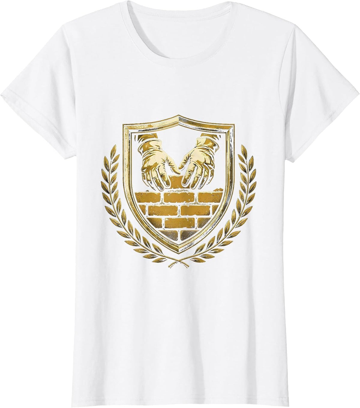 Women's Bricklayer Gloved Hands Laying Bricks Illustration T-Shirt - White