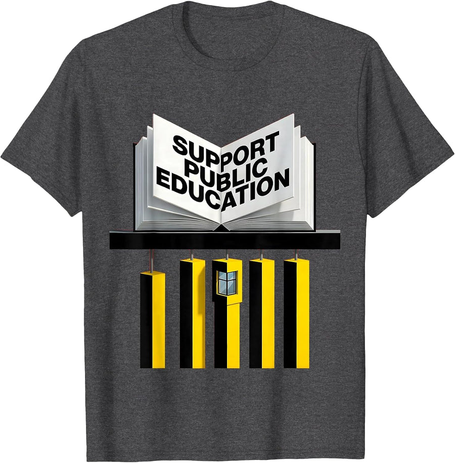 Men's Support Public Education Bauhaus Teacher Red For Ed Protest T-Shirt - Dark Heather Grey