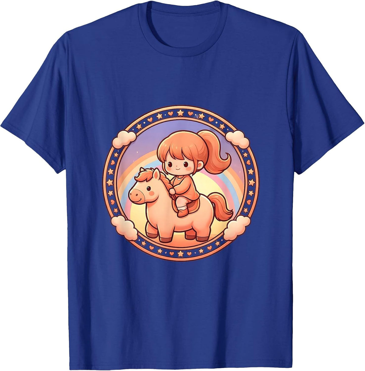 Cowgirl Sunset Silhouette Horseback Riding Graphic T-Shirt - Royal Blue