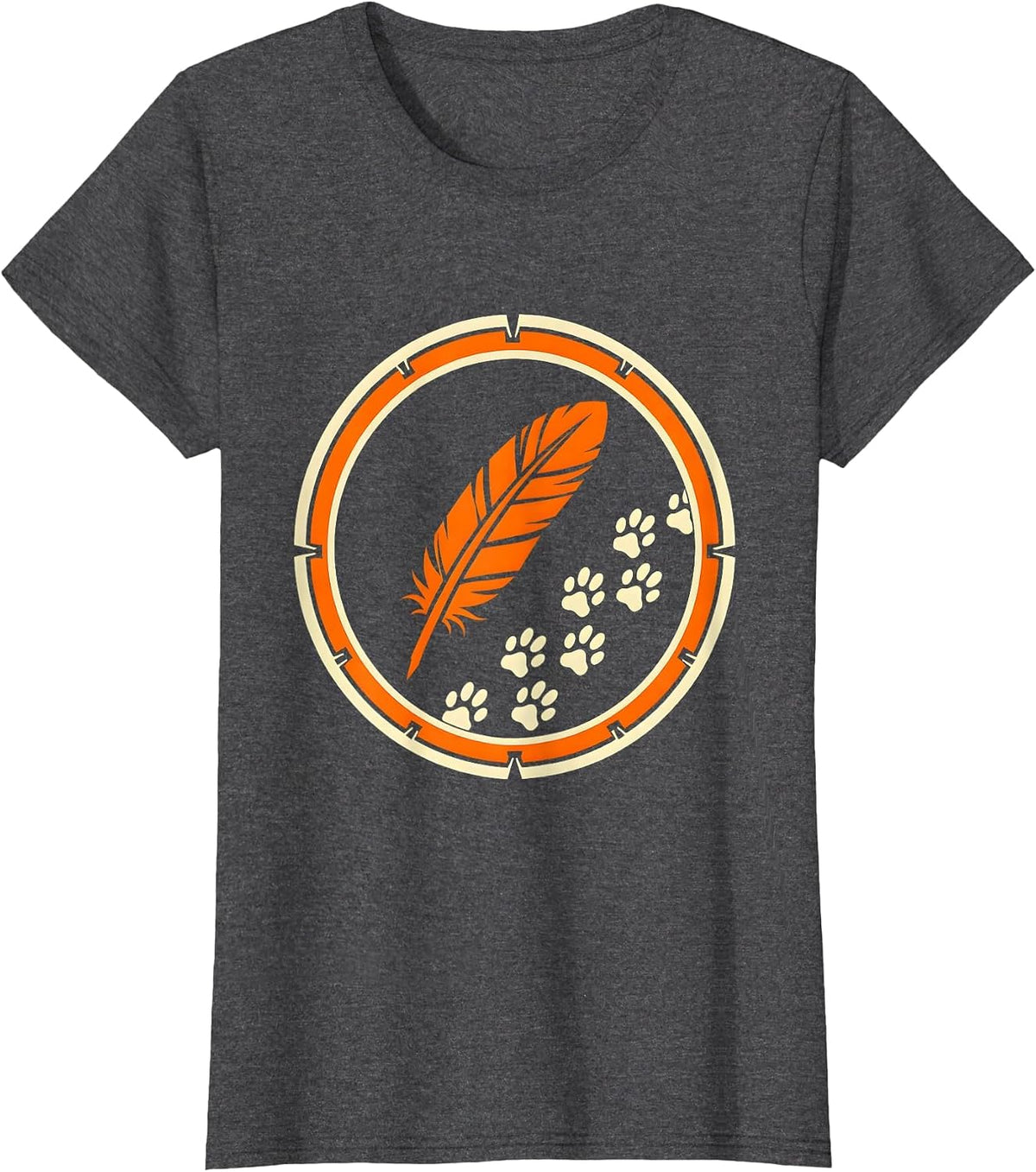Women's Crow Footprints and Feather Nature Art Design T-Shirt - Dark Heather Grey