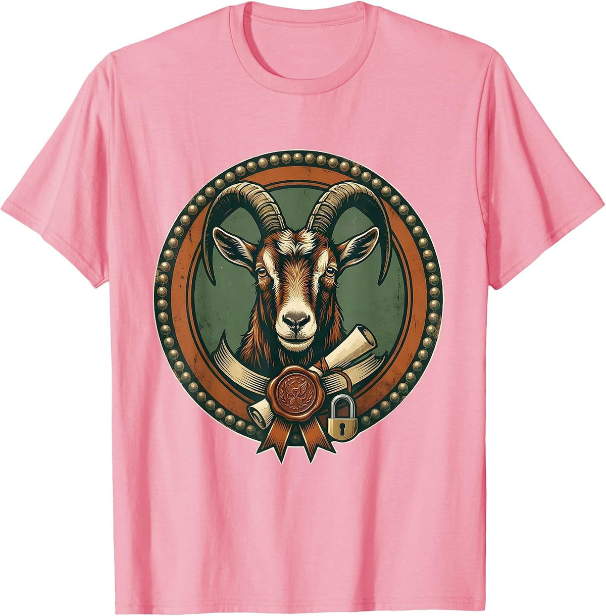 Men's Sealed Goat Badge Vintage Farm Animal Lover T-Shirt - Pink
