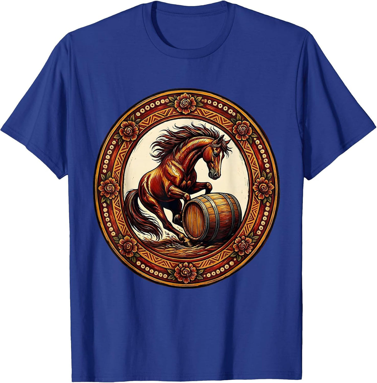Barrel Racer Horse Leaning Into Turn Rodeo T-Shirt - Royal Blue
