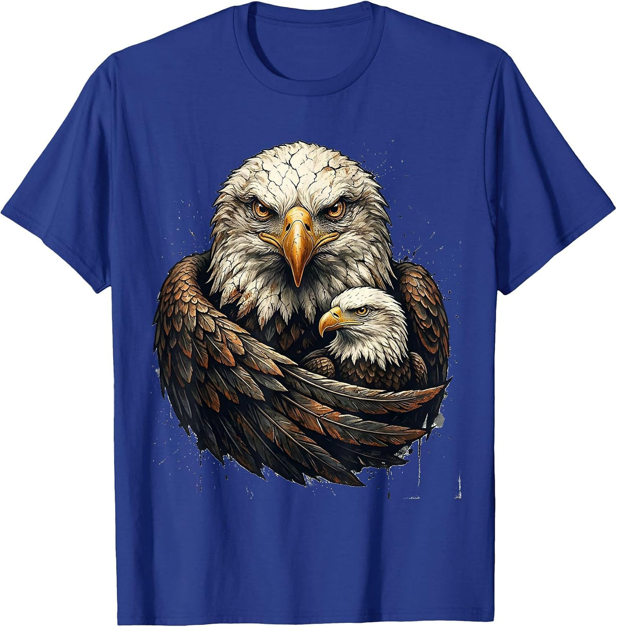 Men's Bald Eagle Family Vintage Distressed Mascot Pride T-Shirt - Royal Blue
