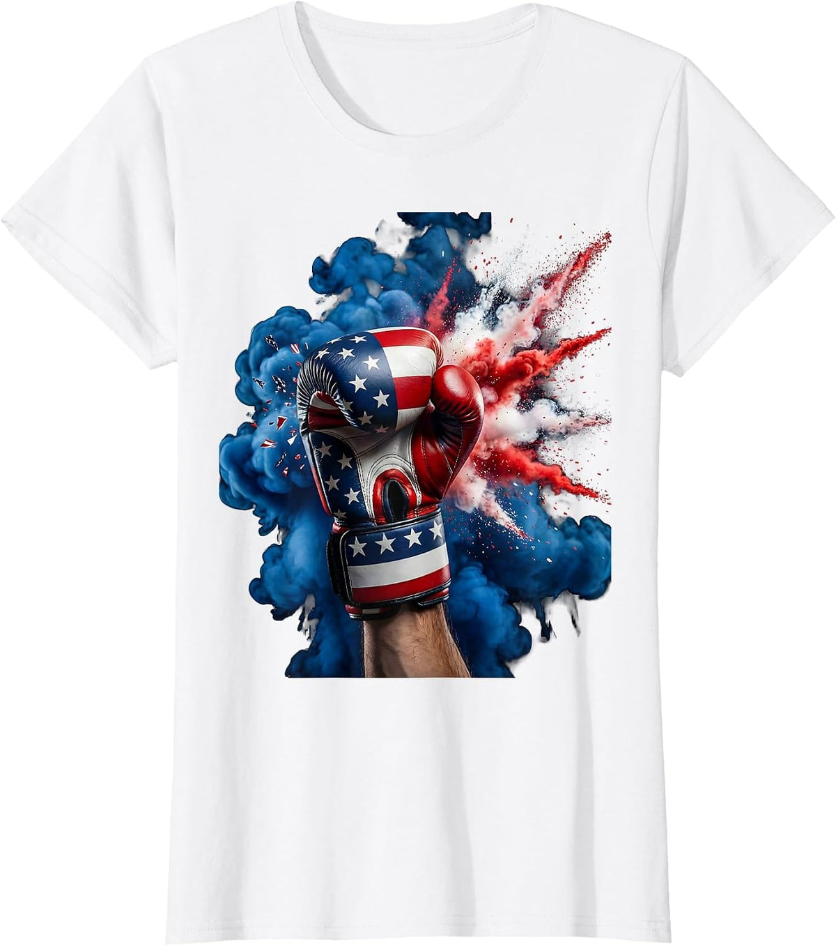 American Flag Boxing Glove Patriotic Graphic T-Shirt - White