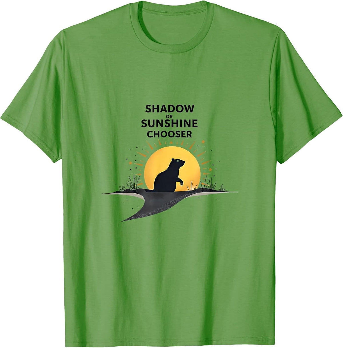 Shadow or Sunshine Chooser Groundhog Day Design T-Shirt - Grass Green