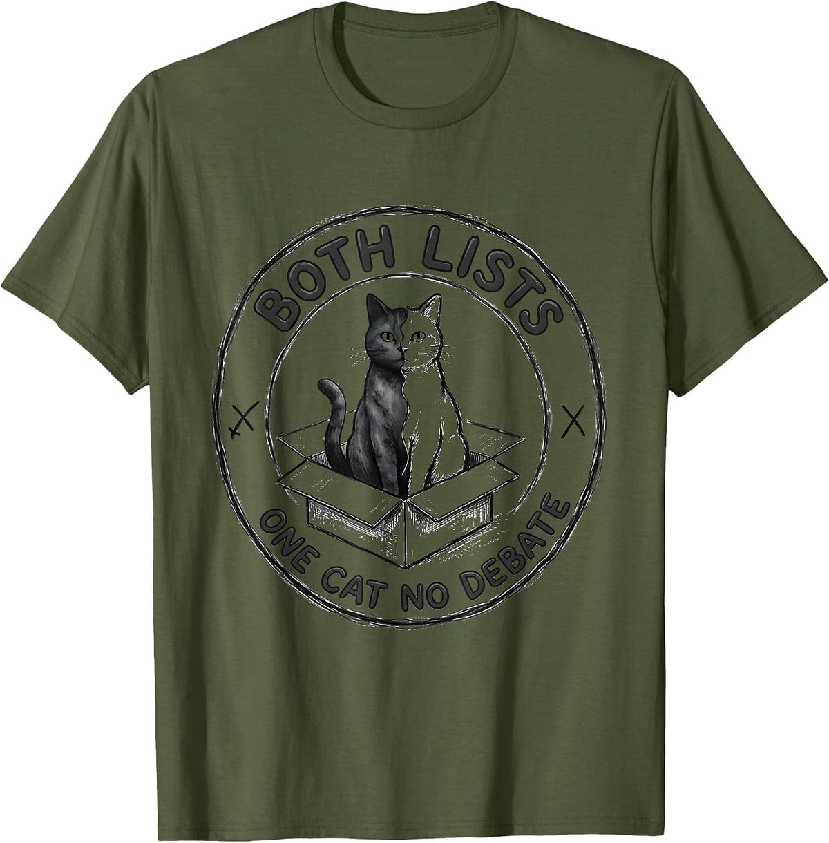 Men's Both Lists One Cat No Debate Funny Science Cat Lover Quantum T-Shirt - Olive Green