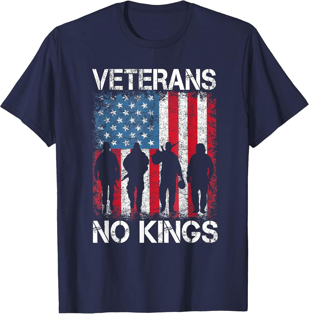 Vintage Military America Flag Veterans Day T-Shirt - Navy Blue