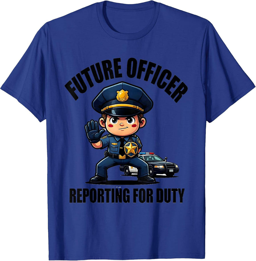 Future Officer Reporting For Duty Cartoon Police Officer T-Shirt - Royal Blue