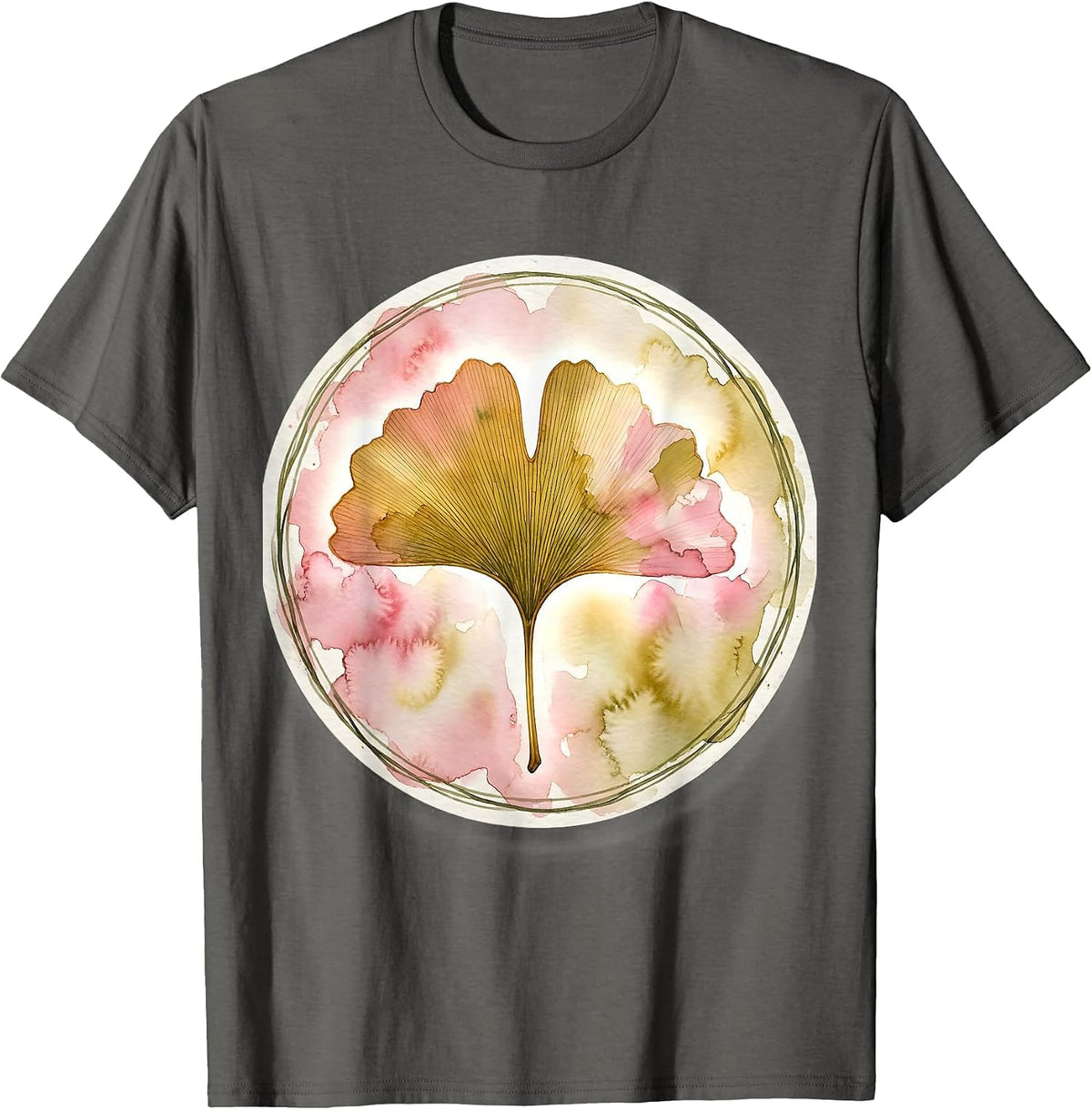 K-Beauty Glass Skin Ginkgo Leaf Glow Art T-Shirt - Asphalt Grey