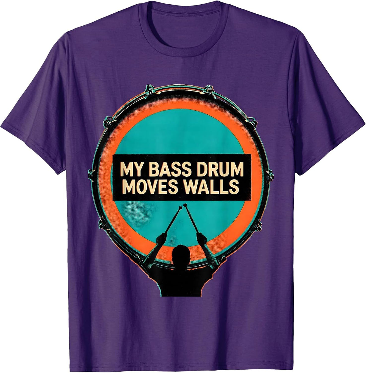 Men's My Bass Drum Moves Walls Funny Marching Band Player Gift T-Shirt - Purple