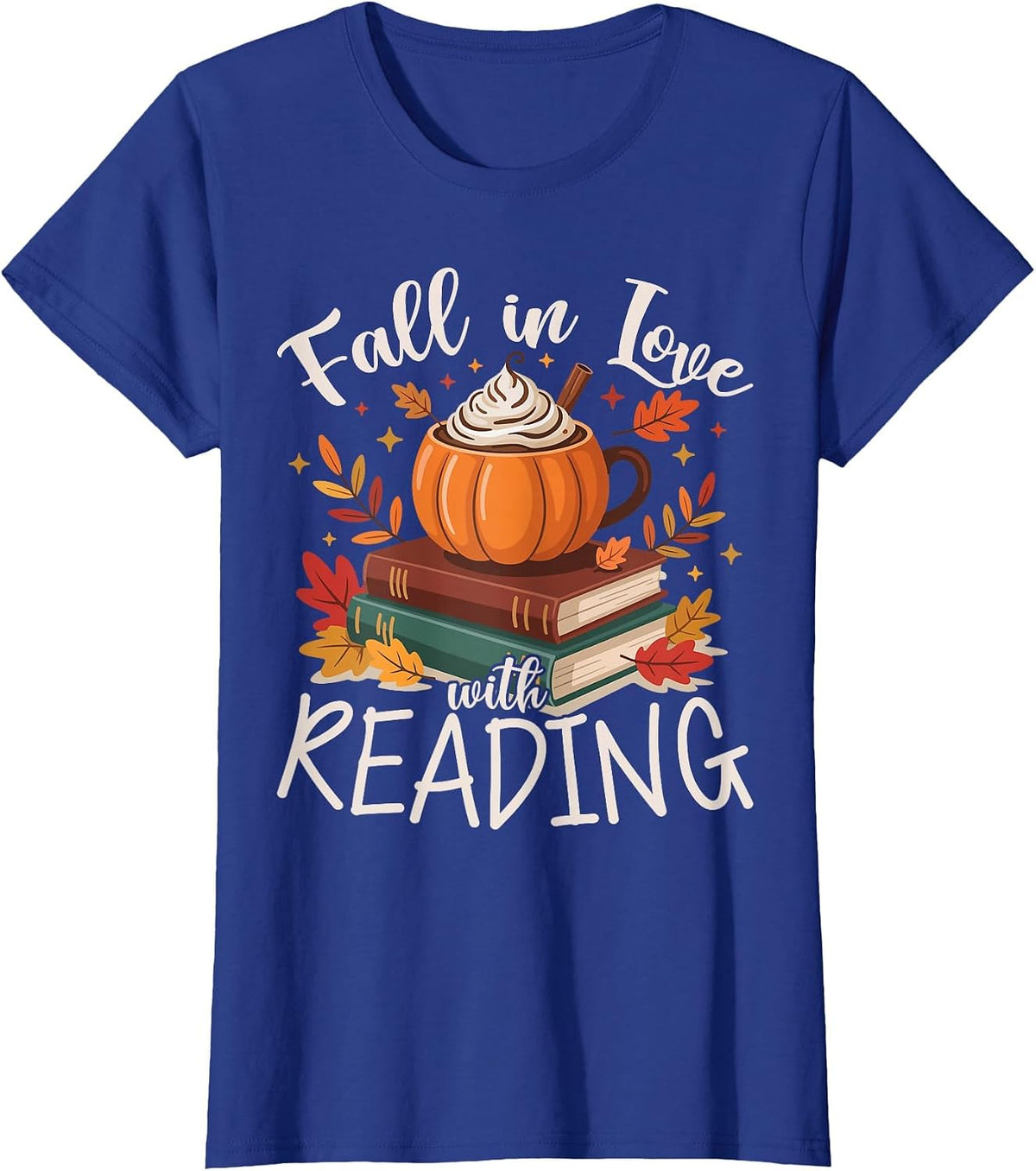 Fall in Love with Reading Autumn Librarian Cute Book Lover T-Shirt - Royal Blue