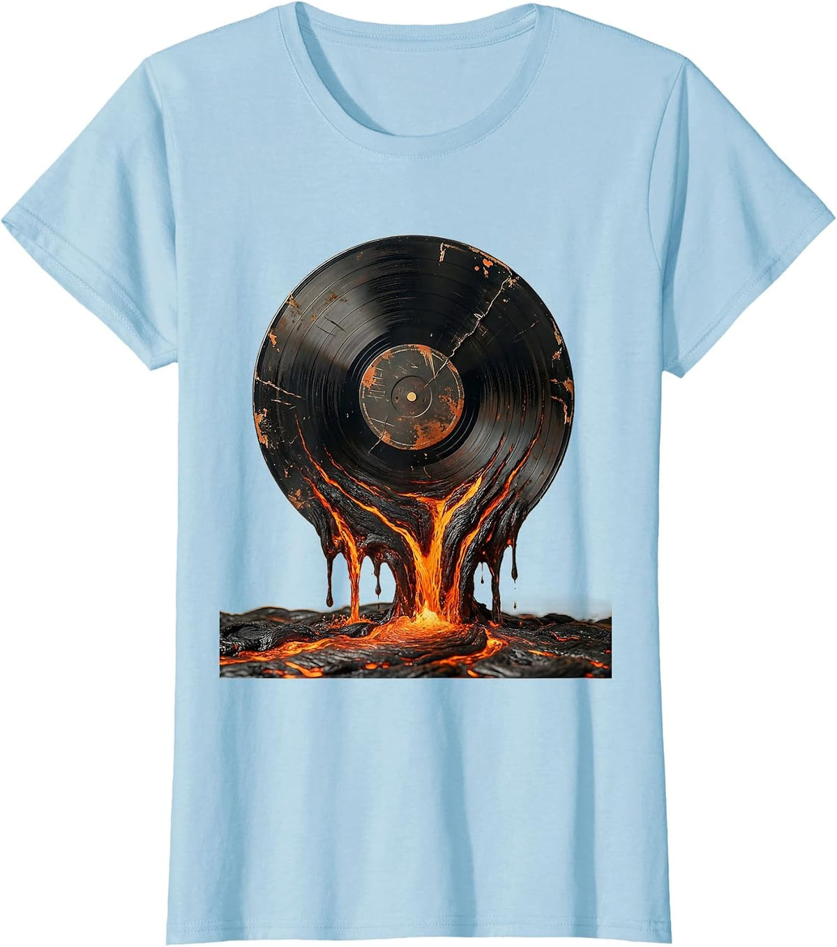 Vinyl Record Melting Lava Graphic Tee T-Shirt - Baby Blue