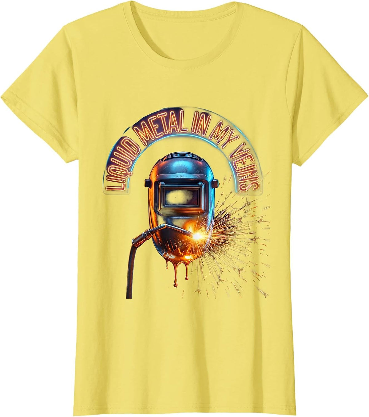 Liquid Metal In My Veins Welder Design T-Shirt - Lemon Yellow