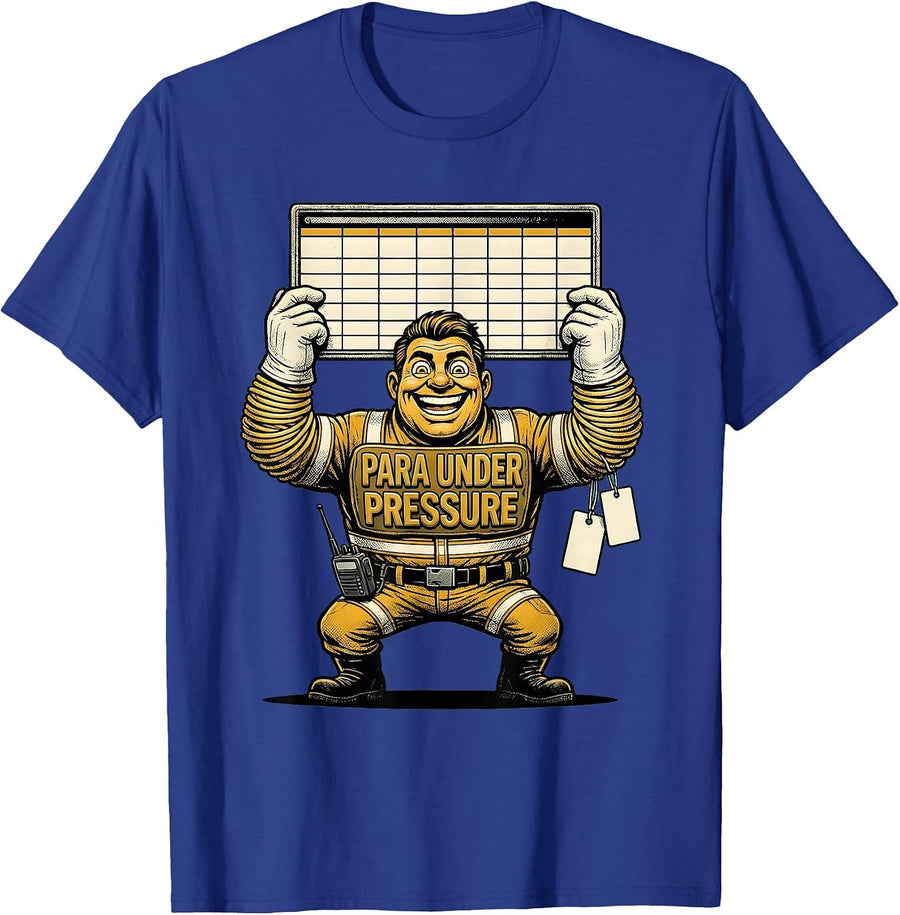 Para Under Pressure Retro Cartoon Paraprofessional Humor T-Shirt, Men, Royal Blue, X-Large - As Pictured