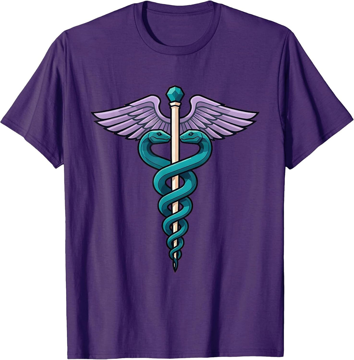 Medical Assistant Caduceus Snake and Wings Graphic T-Shirt - Purple