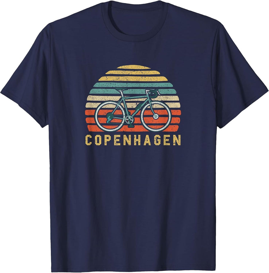 Vintage Retro Motorcycle Copenhagen Denmark T-Shirt Cyclists T-Shirt - Navy Blue