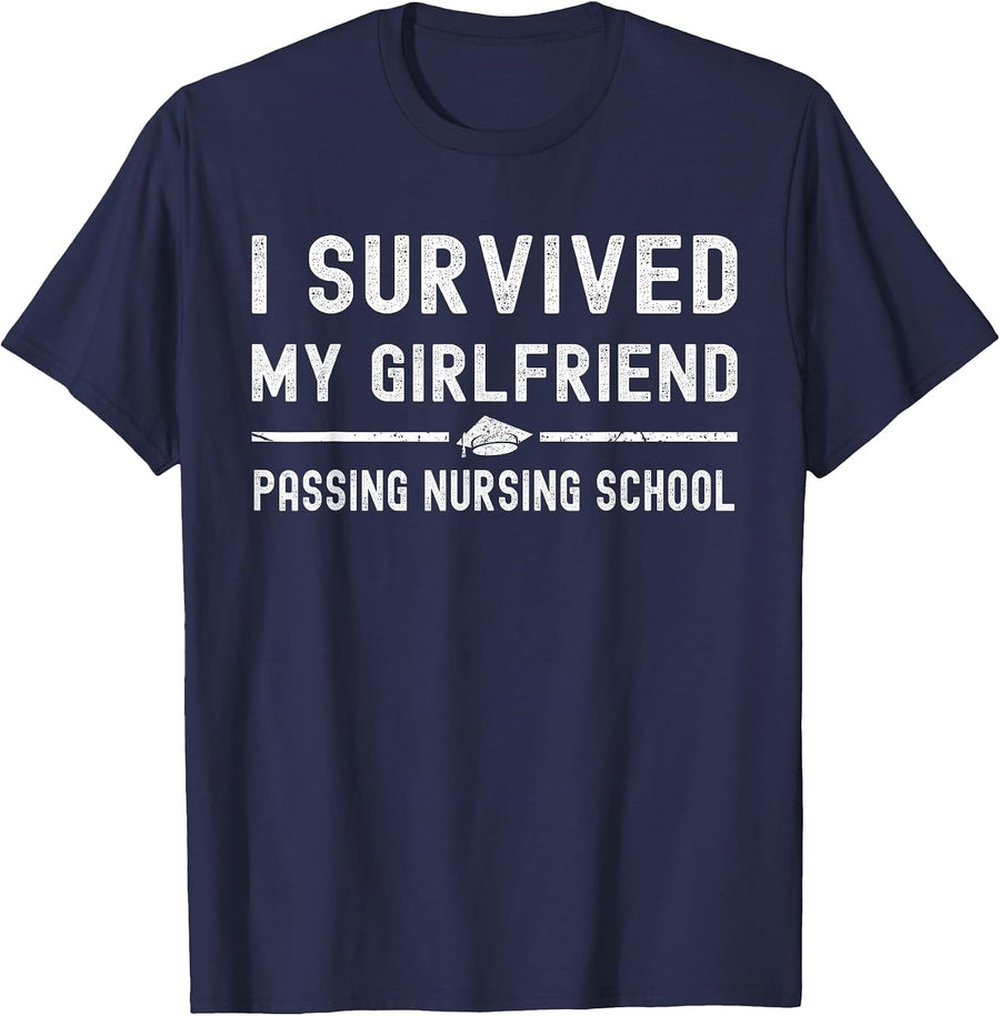I Survived My Girlfriend Passing Nursing School ER Nursing T-Shirt - Navy Blue