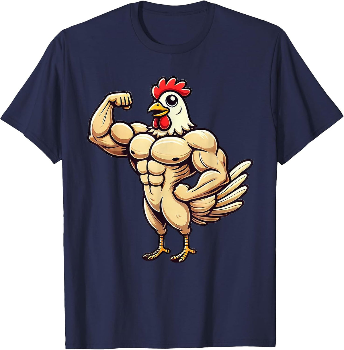 Muscular Chicken Powerlifting Weightlifting Gym Workout T-Shirt - Navy Blue