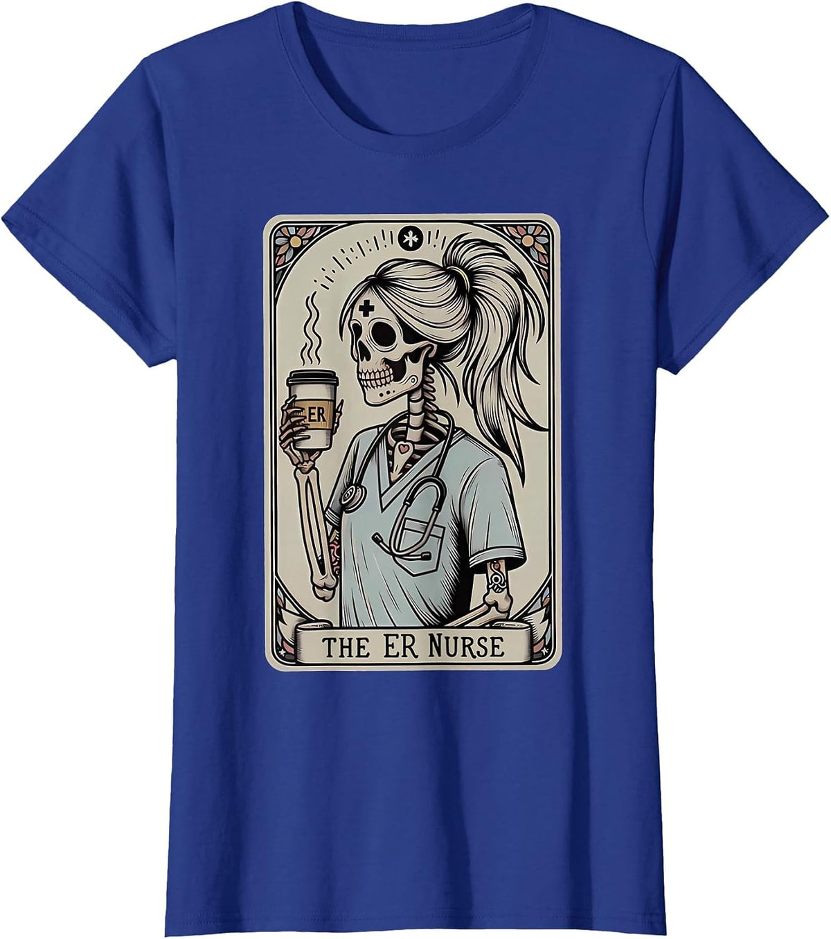 Skeleton Emergency Room Nurse Halloween Tarot Card Nursing T-Shirt - Royal Blue