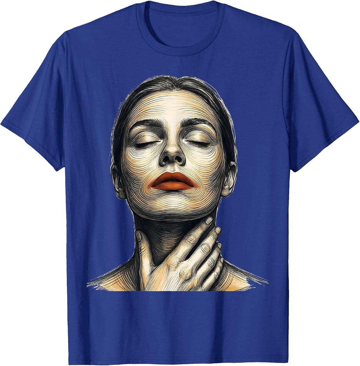 Men's Female Face Abstract Fashion Designer Artwork T-Shirt - Royal Blue