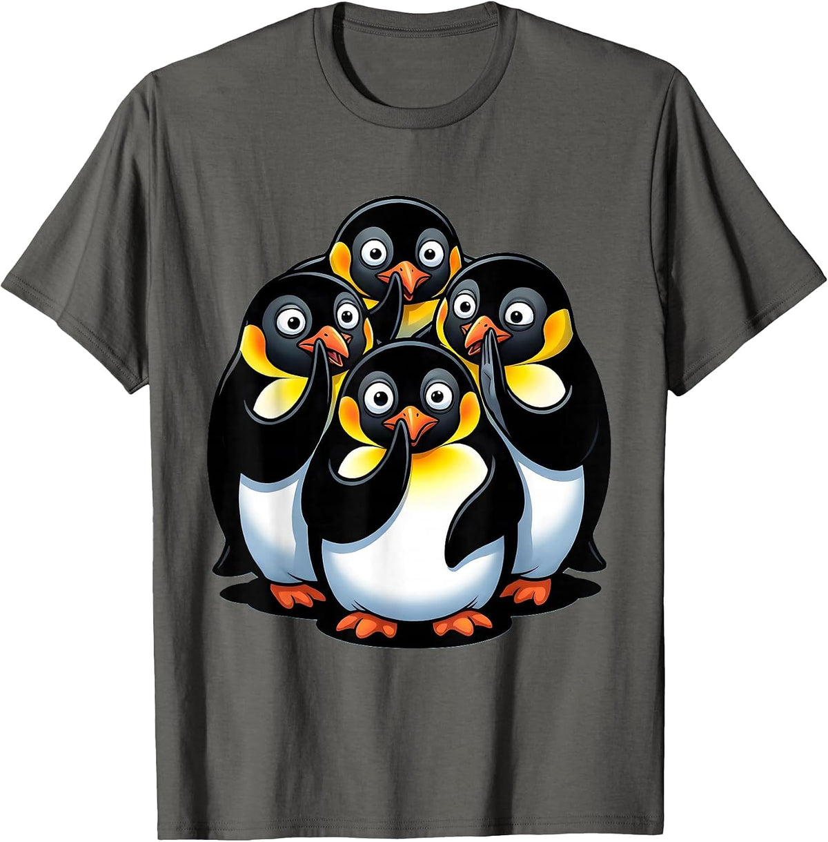 Penguins Whispering Huddle Funny Animal Group T-Shirt - Asphalt Grey