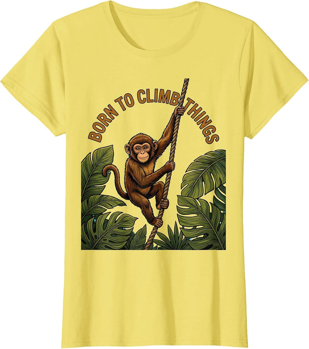 Women's Born to Climb Things Monkey Graphic Design T-Shirt - Lemon Yellow