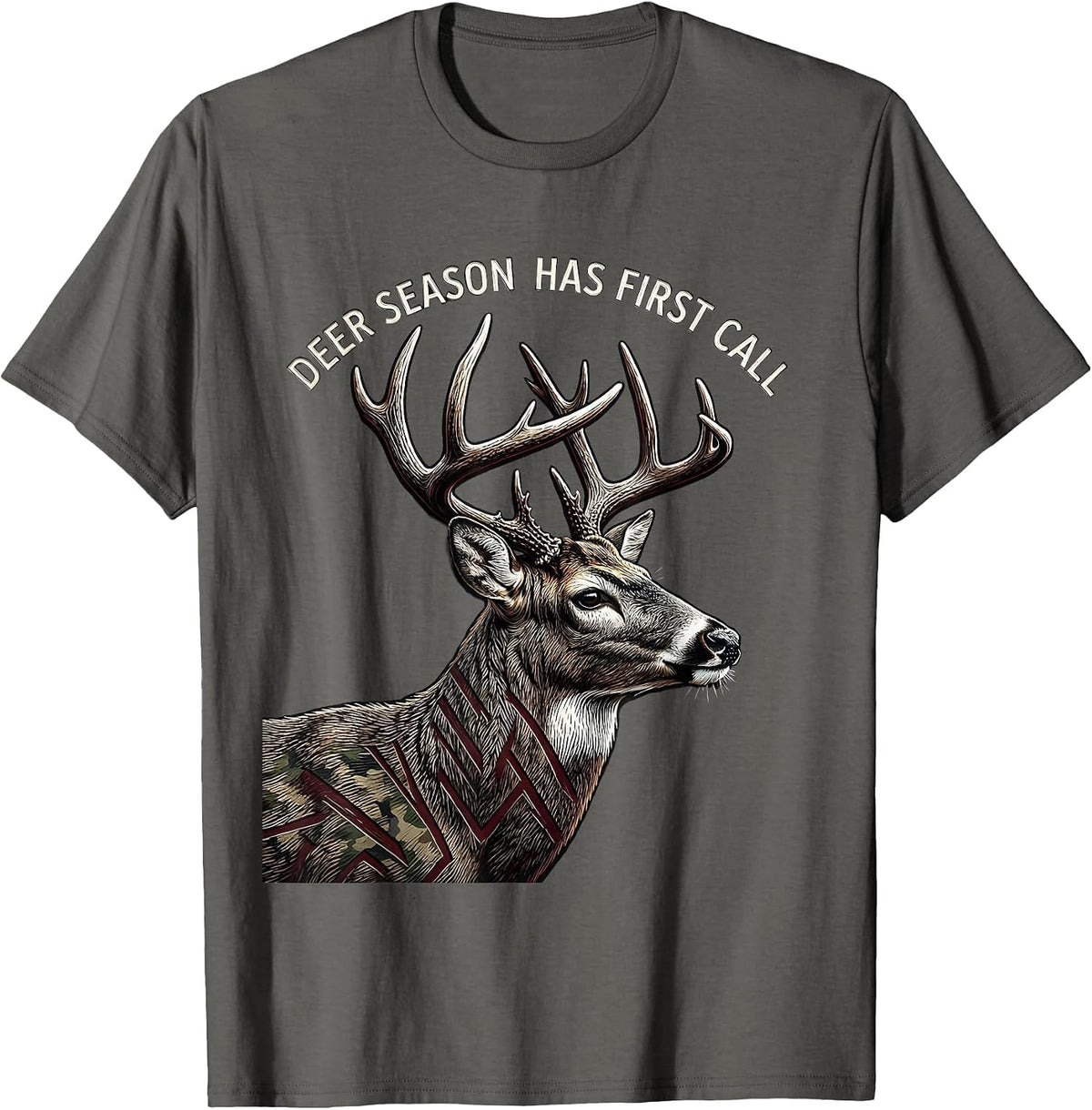 Deer Season Has First Call Funny Hunting Dad Gift T-Shirt - Asphalt Grey