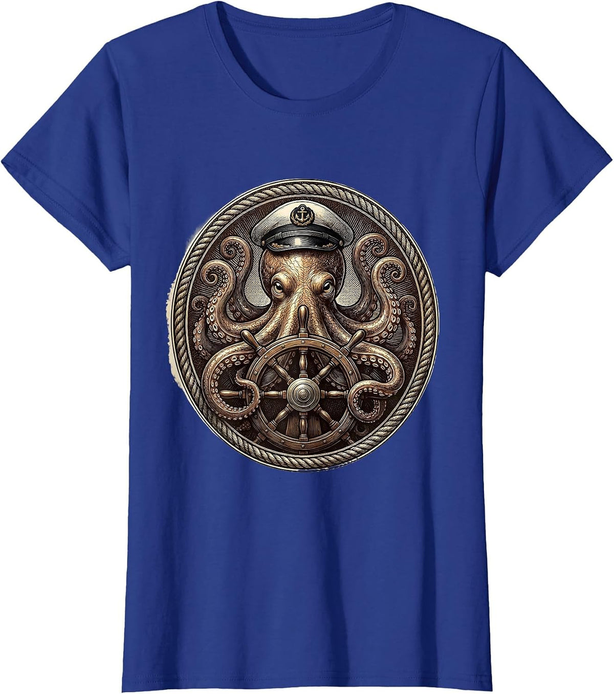 Women's Octopus Captain at the Helm Nautical Design T-Shirt - Royal Blue