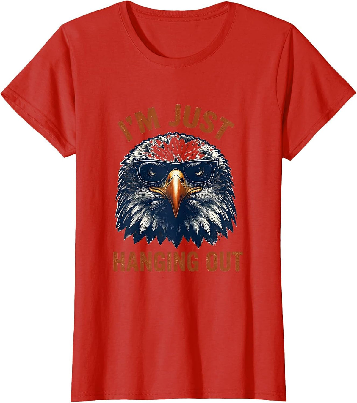 I'm Just Hanging Out Rubber Stamp Bald Eagle Sunglasses T-Shirt - Red