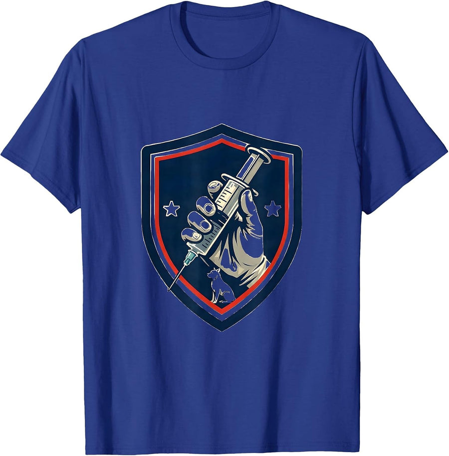 Sealed Shield Badge Vet Tech Medical Star Humor T-Shirt - Royal Blue