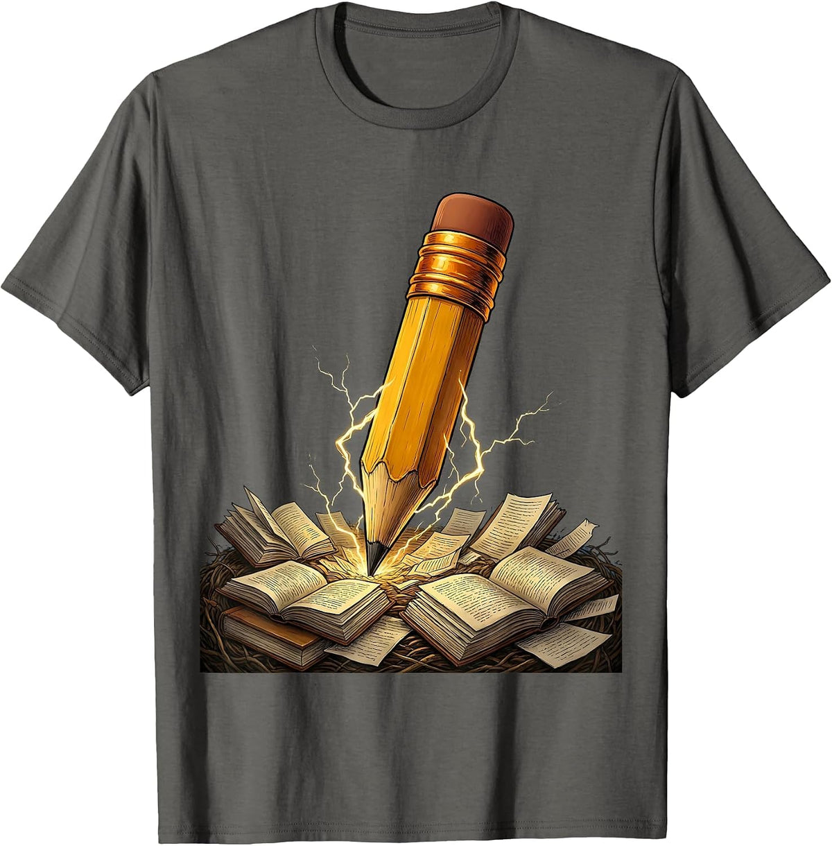 Men's English Teacher Lightning Bolt Pencil Graphic T-Shirt - Asphalt Grey
