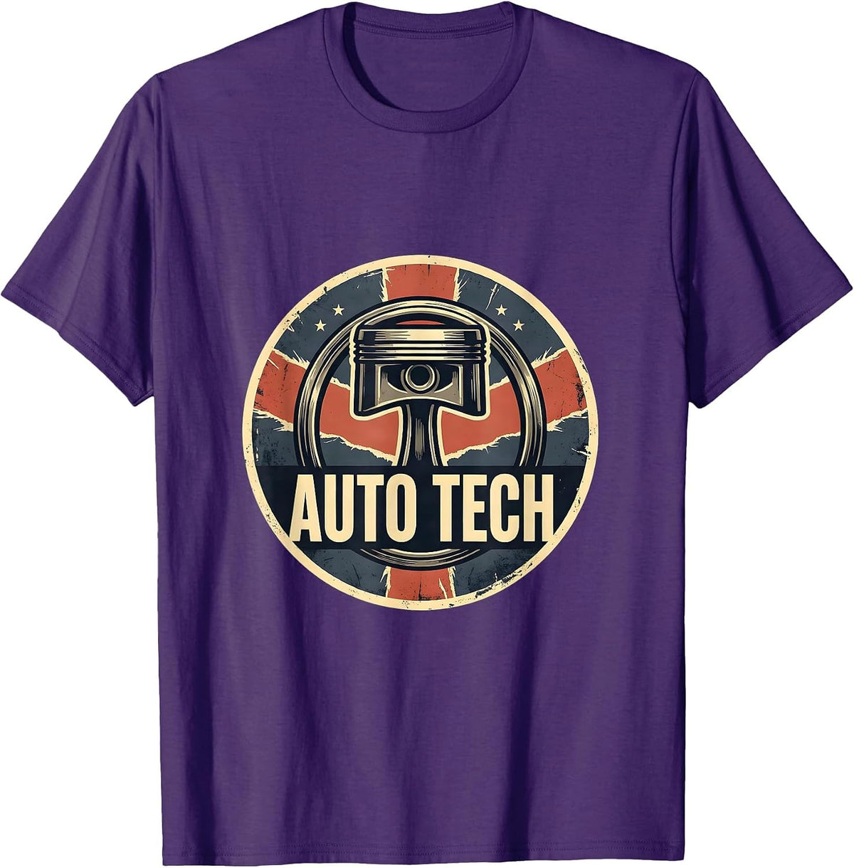 Men's Auto Tech Distressed American Flag Mechanic Oilfield Worker T-Shirt - Purple