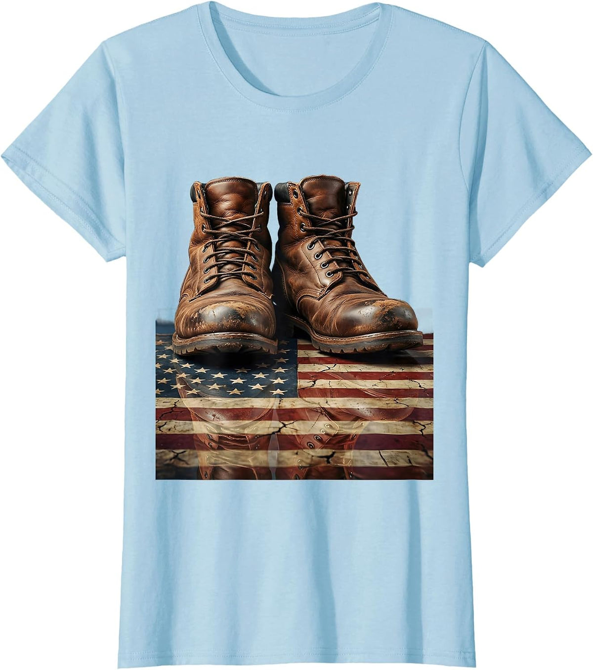 Labor Day Worn Work Boots American Flag Graphic T-Shirt - Baby Blue