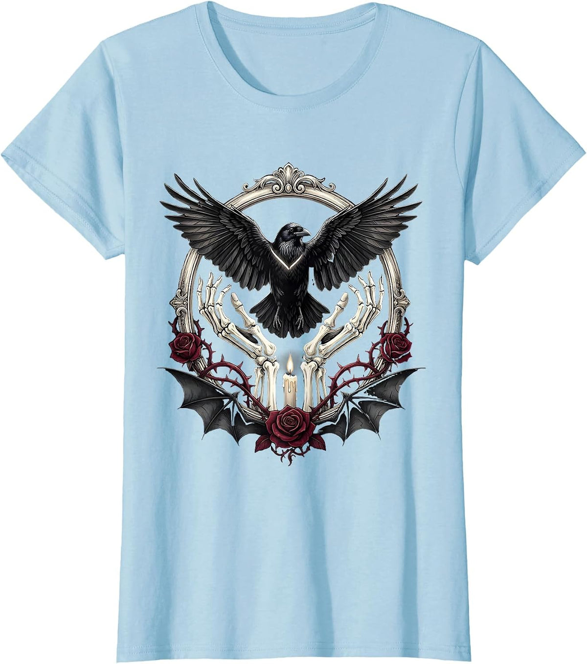 Crow Release Illustration Nature Art Design T-Shirt - Baby Blue
