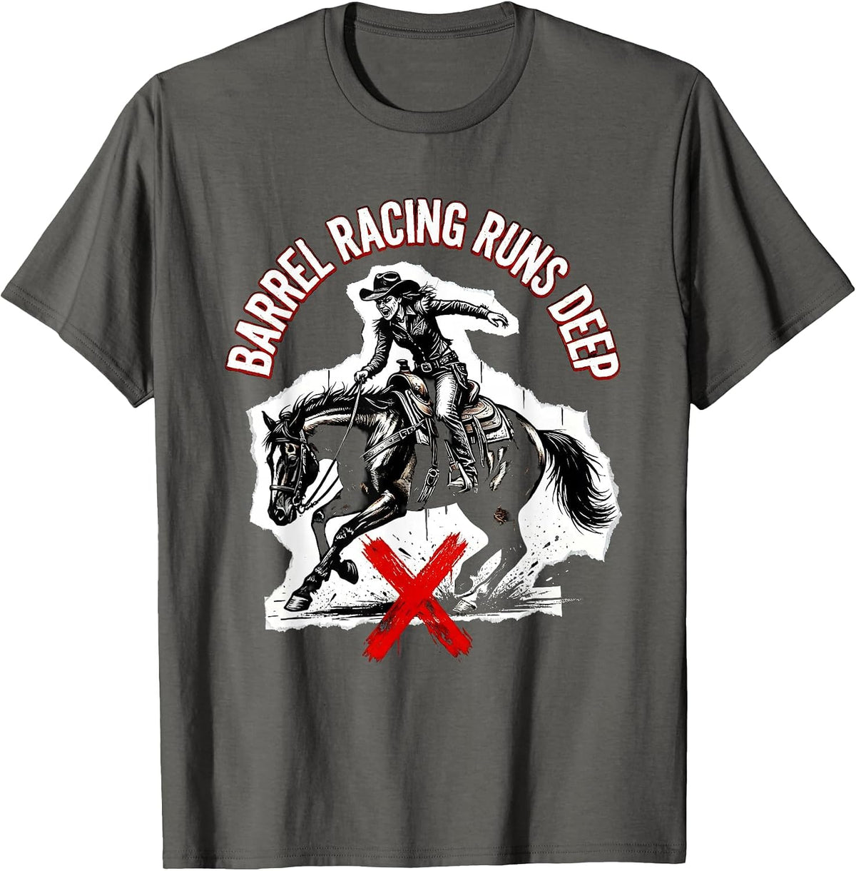 Barrel Racing Runs Deep Cowgirl Design T-Shirt - Asphalt Grey