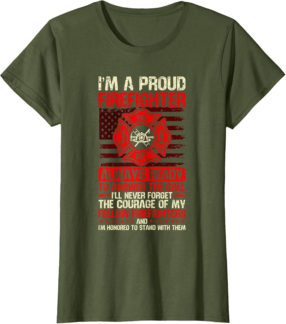 Fireman Firefighter T-Shirt - Olive Green