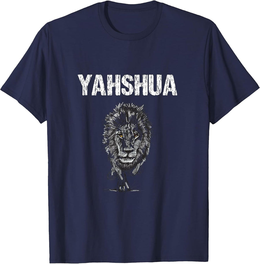 Yahshua - Hebrew Christ Lion Tribe of Judah T-Shirt - Navy Blue