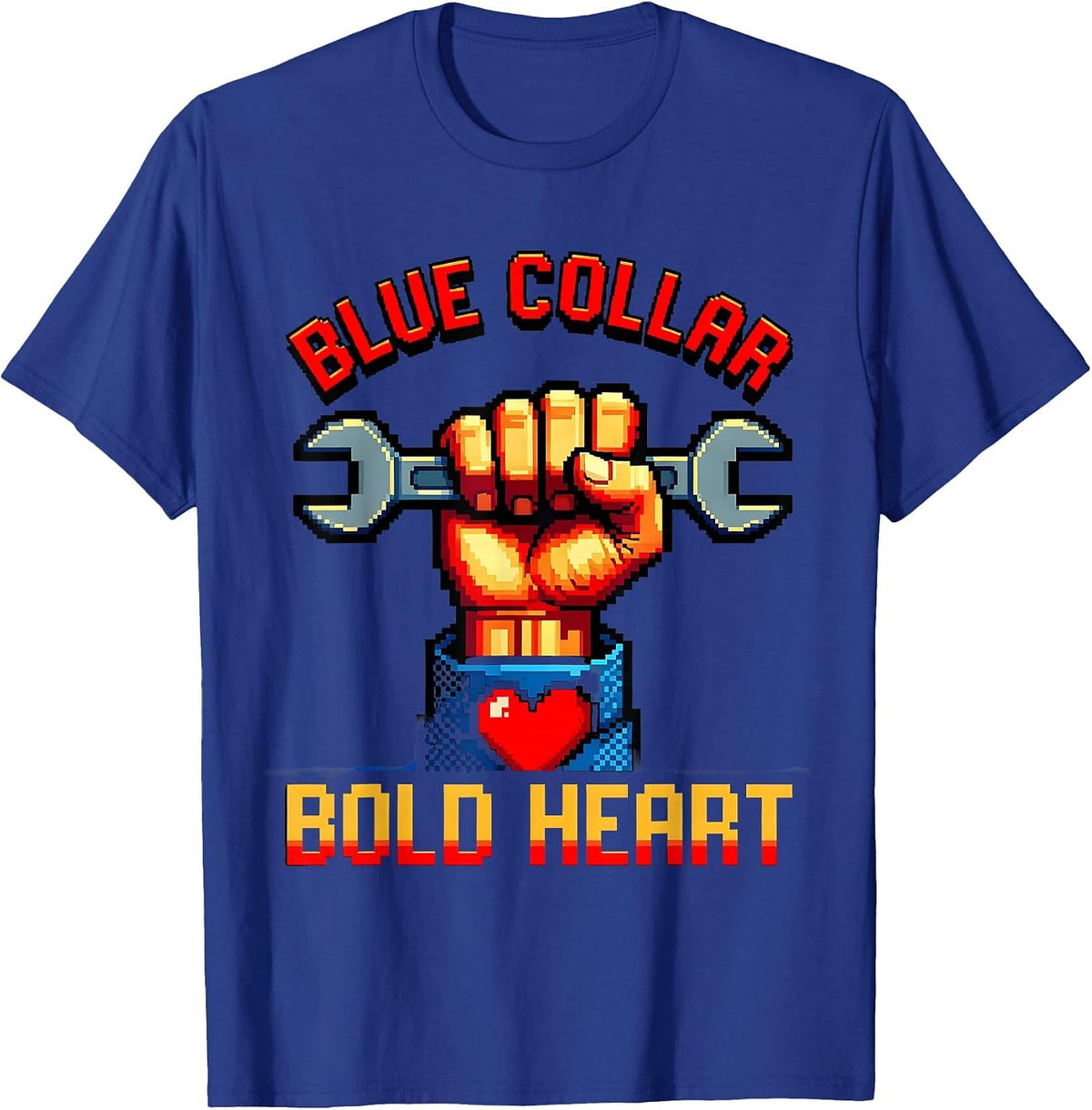 Blue Collar Bold Heart Labor Day Graphic Design T-Shirt - Royal Blue