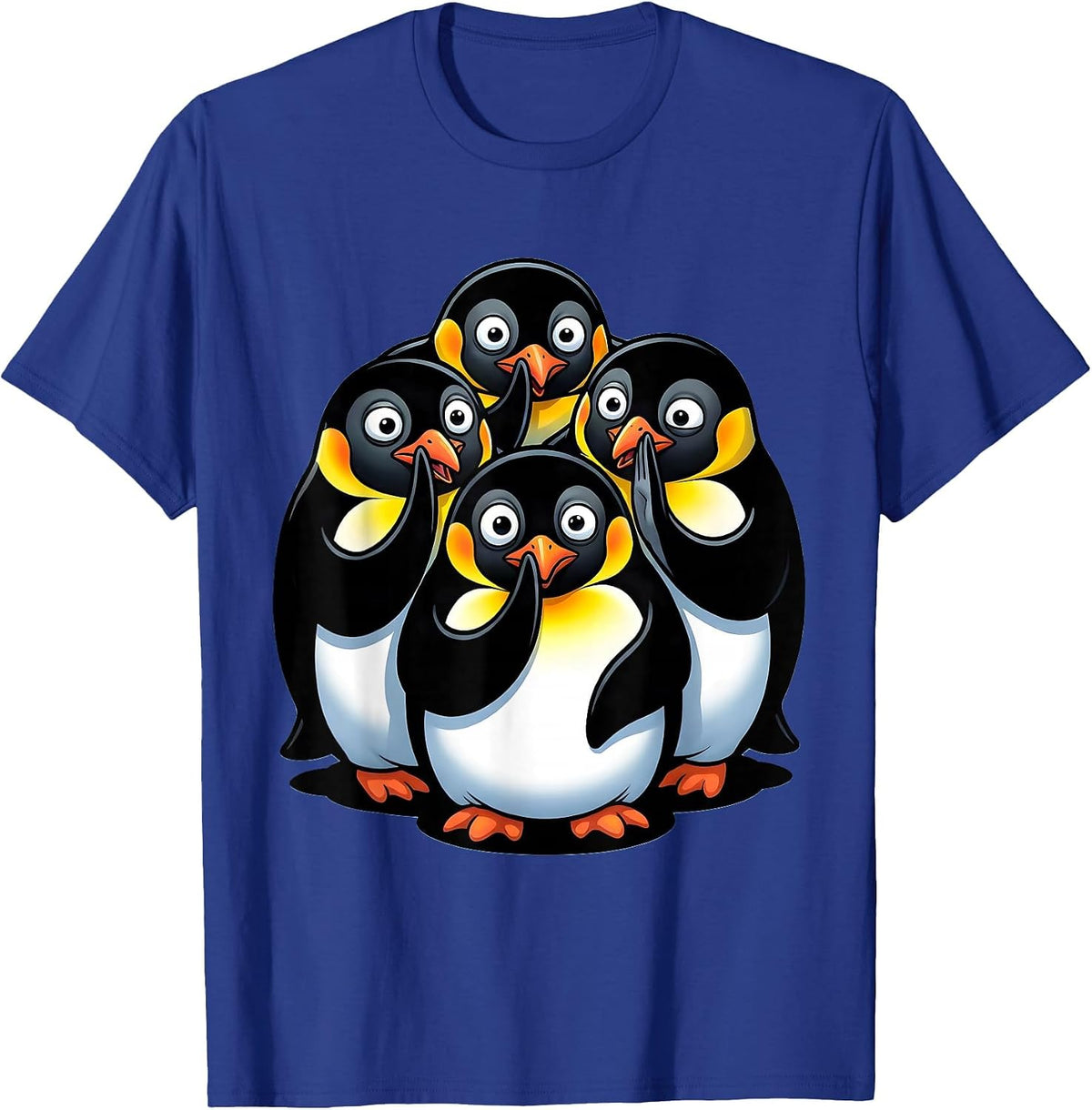 Penguins Whispering Huddle Funny Animal Group T-Shirt - Royal Blue