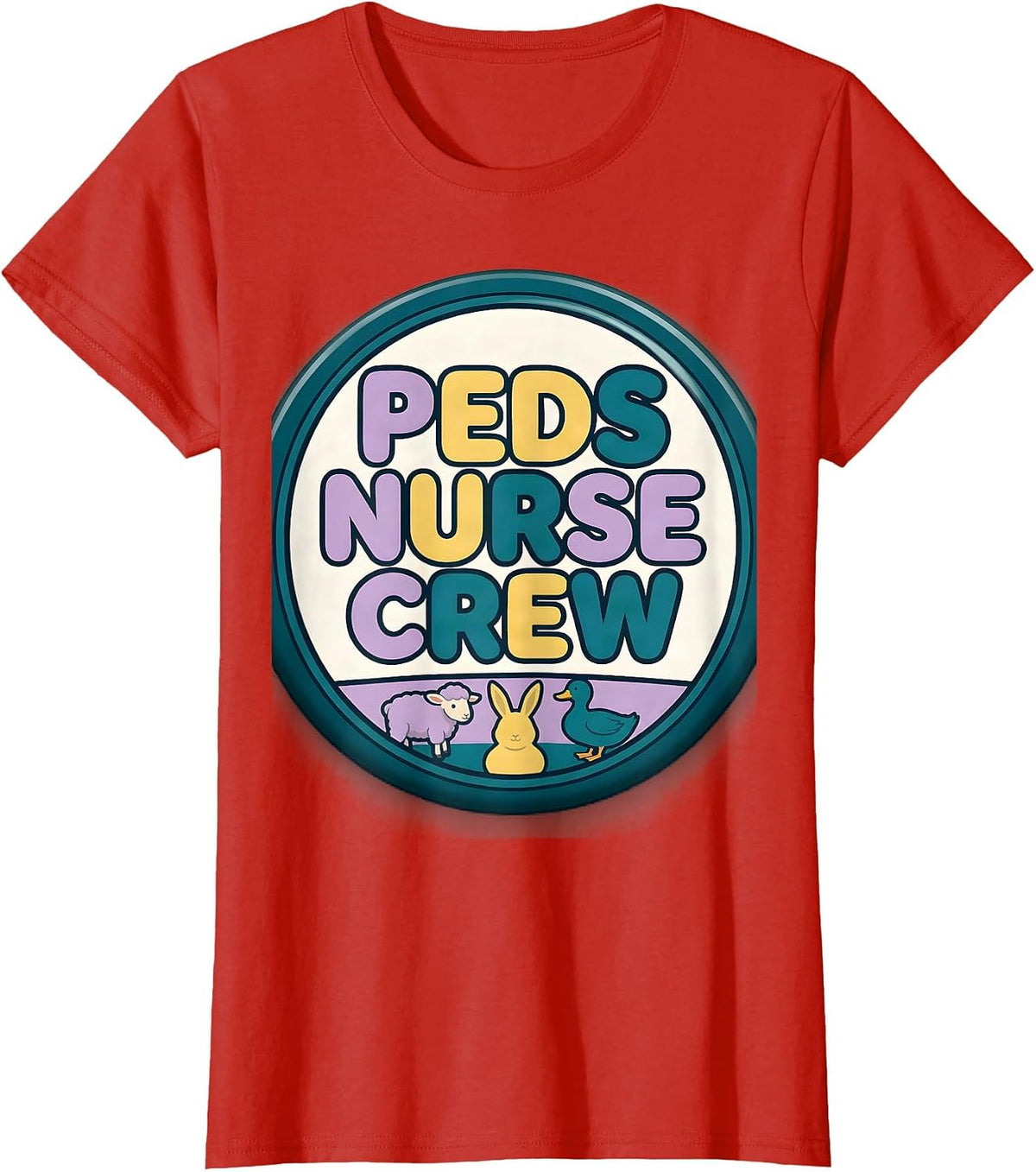 Peds Nurse Crew Cute Animal Pediatric Nurse Practitioner T-Shirt - Red
