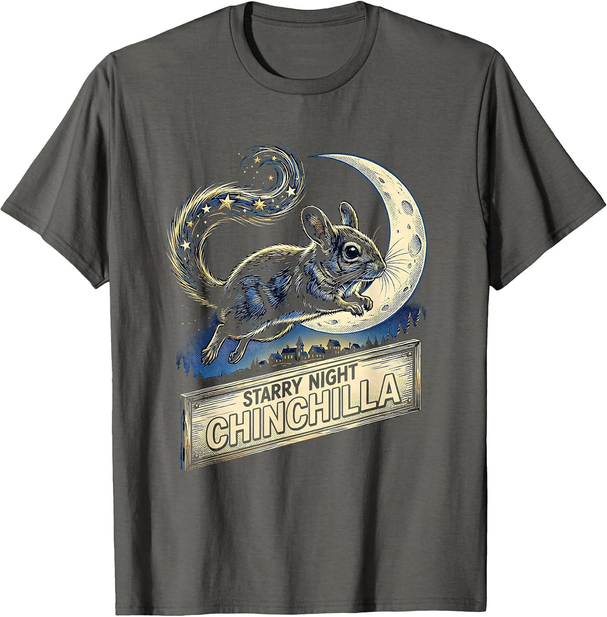 Men's Starry Night Chinchilla Comic Book Art Animal Lover Gift T-Shirt - Asphalt Grey