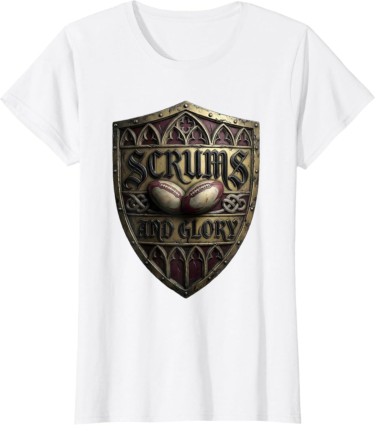 Women's Scrums and Glory Rugby Graphic Design T-Shirt - White