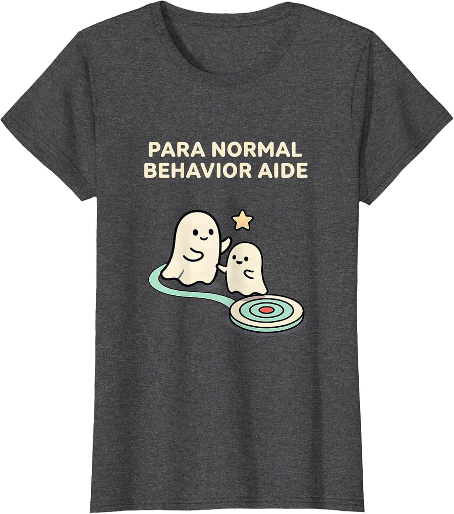 Women's Para Normal Behavior Aide Cute Kawaii Ghost Paraprofessional T-Shirt - Dark Heather Grey