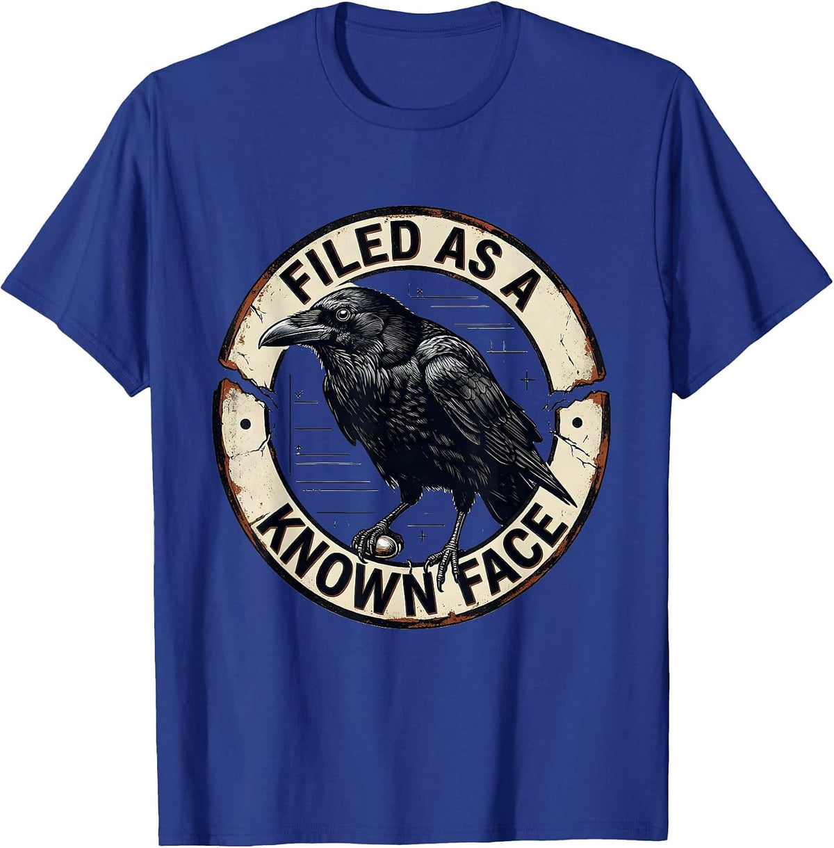 Men's Filed As A Known Face Vintage Crow Dark Humor Gothic Bird T-Shirt - Royal Blue