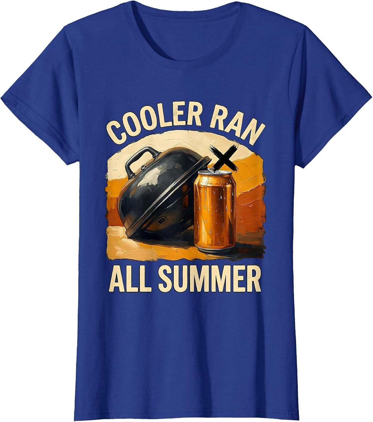 Women's Cooler Ran All Summer Funny Beer Lover Grill Party T-Shirt - Royal Blue