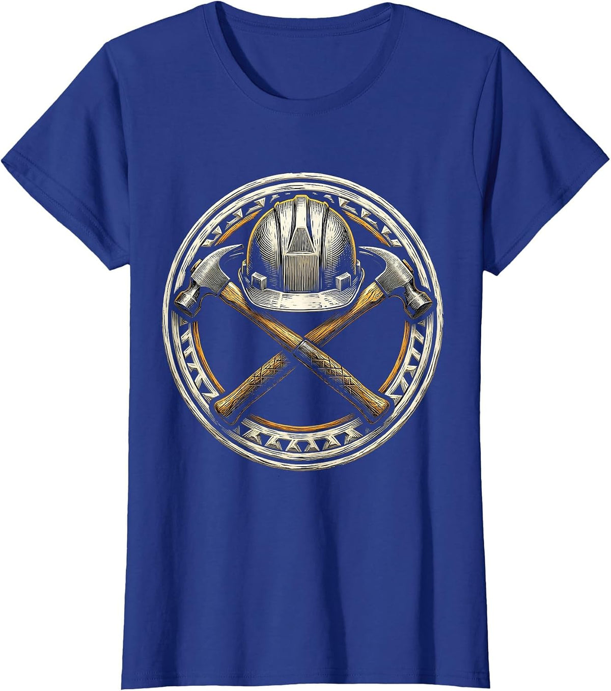 Women's Hardhat Crossed Sledgehammers Construction Graphic T-Shirt - Royal Blue