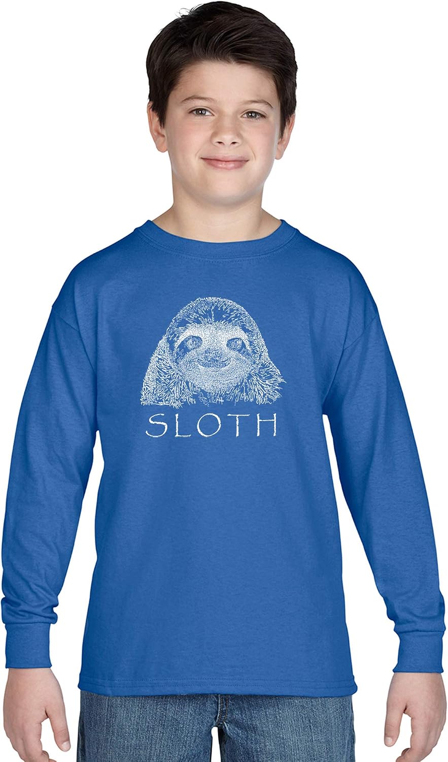LA POP ART Boy's Word Art Long Sleeve - Sloth - Blue