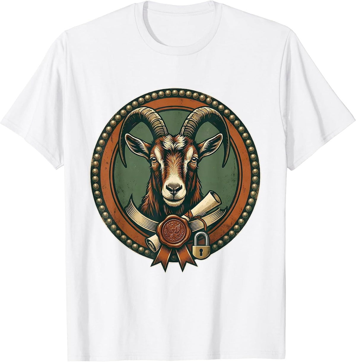 Men's Sealed Goat Badge Vintage Farm Animal Lover T-Shirt - White