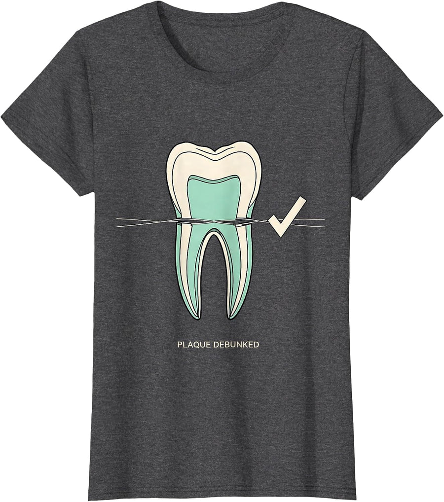 Women's Plaque Debunked Funny Dental Hygienist Squad Humor T-Shirt - Dark Heather Grey